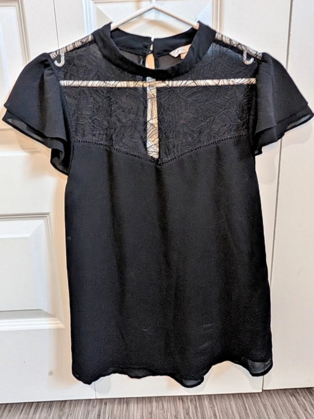 H&M Black Lace Panel Blouse Size Large Like New